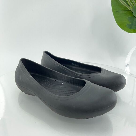 CROCS Women's At Work Flat Size 8 Black Slip On Shoe Barista Server Front Desk - Picture 3 of 11